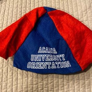 ACADIA UNIVERSITY ORIENTATION beanie hat felt collector item blue navy red